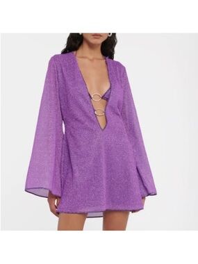 Oseree Purple Plunge Mini Dress with Ring Front